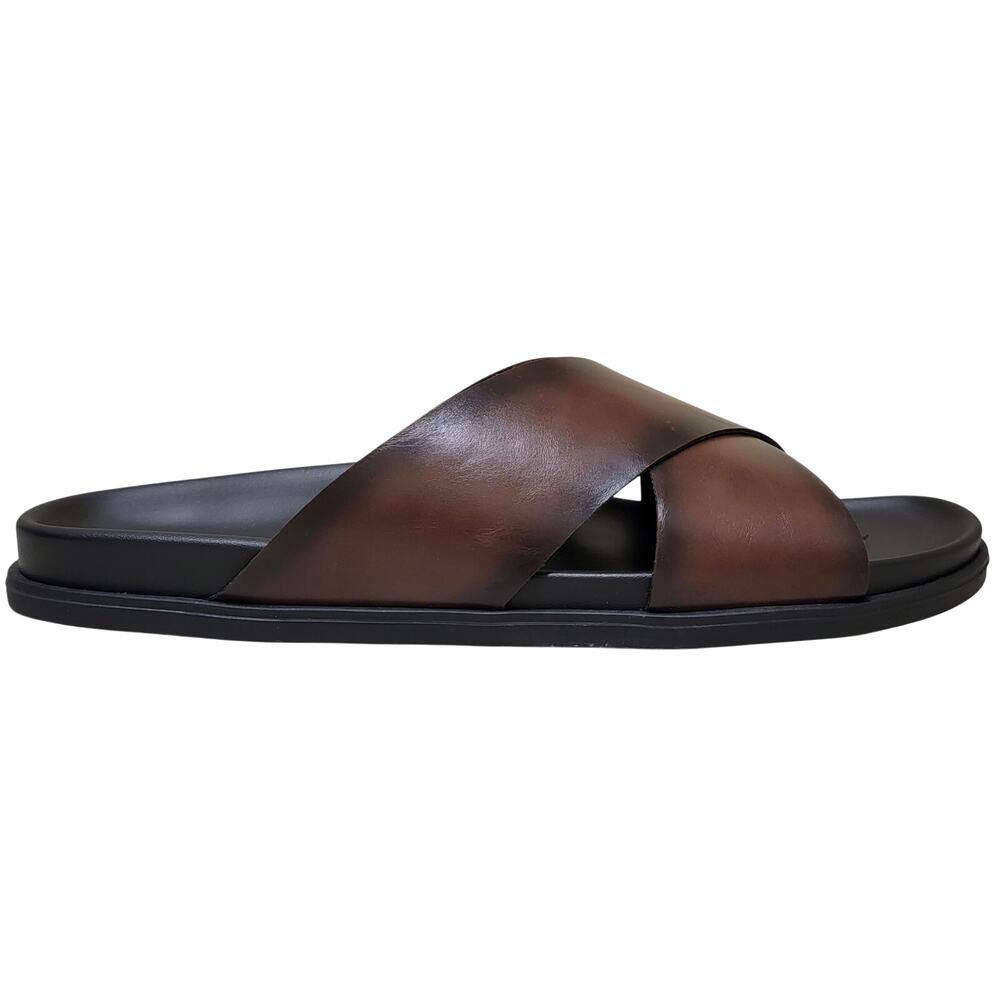 Alfani Men Whitter Cross Strap Slide Sandals Size US 11.5M Brown Faux Leather - Picture 2 of 5